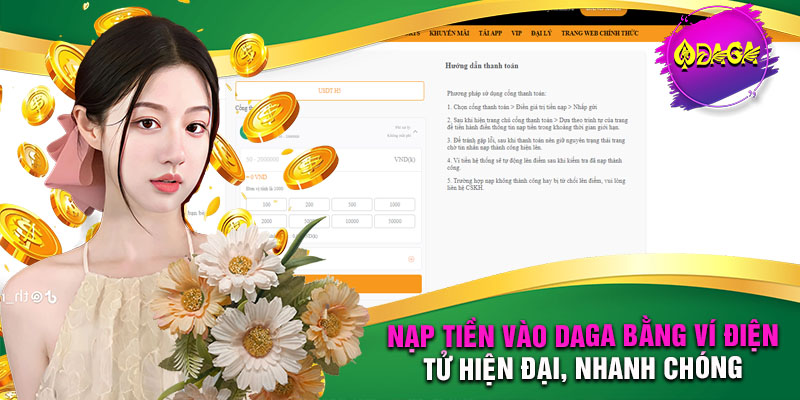 Nạp tiền vào DAGA bằng ví điện tử hiện đại, nhanh chóng