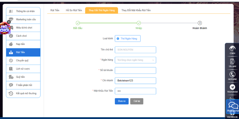 Điều kiện và điều khoản QH88 về việc rút tiền về tài khoản 